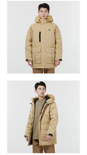 adidas男装羽绒服 2021冬季新款保暖运动时尚大毛领工装休闲夹克外套H20766 
