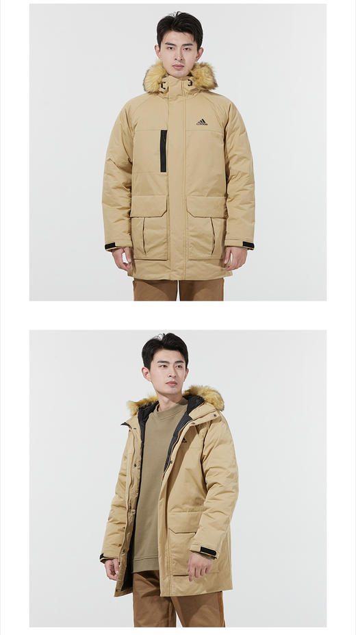 adidas男装羽绒服 2021冬季新款保暖运动时尚大毛领工装休闲夹克外套H20766  商品图0