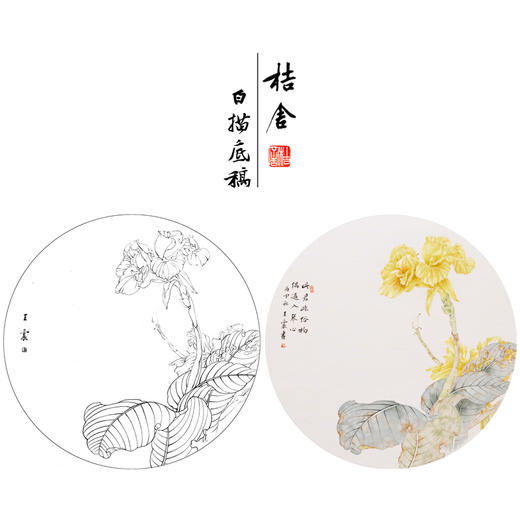 【有步骤】王震工笔画白描底稿圆形小品《偶过入琴心》美人蕉初学者临摹花鸟线稿WZ23 商品图0