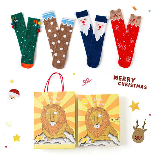 【圣诞亲子袜礼盒】儿童袜子圣诞中筒袜宝宝珊瑚绒睡眠袜家居无跟保暖亲子袜礼盒装 商品图9