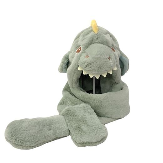 【一捏“就会动”】儿童帽子围巾套装冬季加厚毛绒一体帽男女童可爱恐龙套帽冬 商品图4