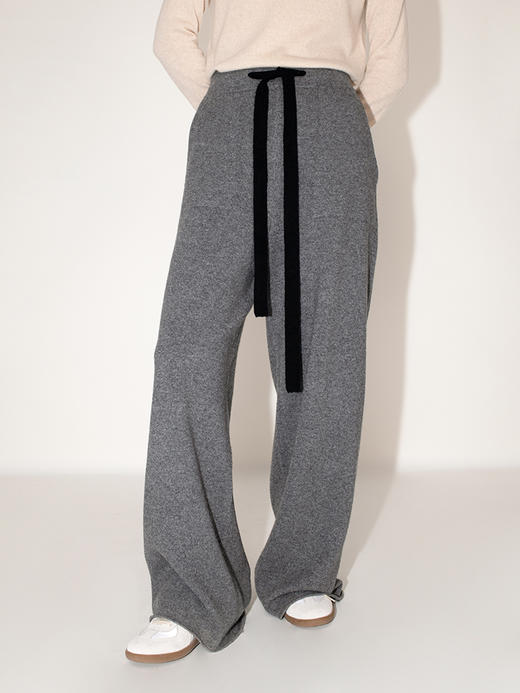 女士2021新款羊毛混纺重磅加厚长款阔腿针织裤 商品图3