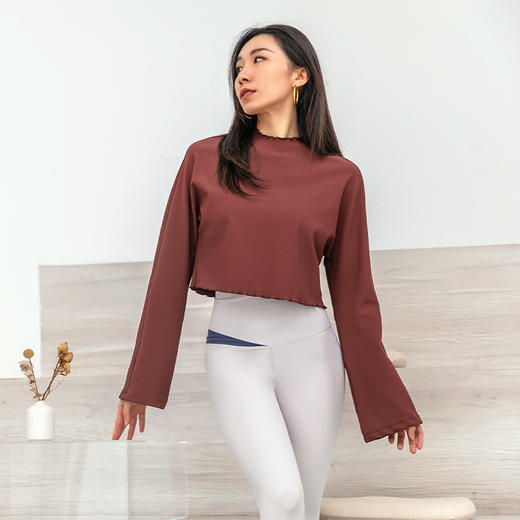 【肌理面料】喇叭袖春秋木耳边宽松休闲长袖T恤 商品图0