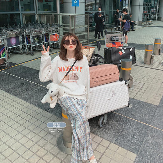 金蘑菇菇【 伯克利格子裤】洋气格子裤宽松休闲拖地裤女 商品图2
