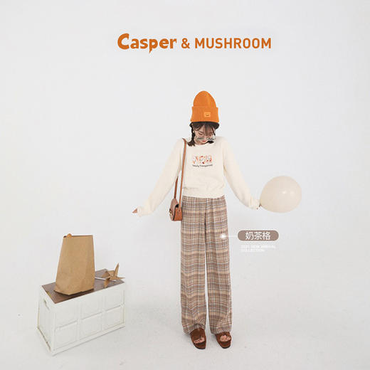 金蘑菇菇【 伯克利格子裤】洋气格子裤宽松休闲拖地裤女 商品图3