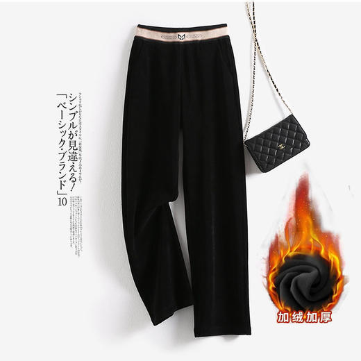 加厚条绒阔腿裤女秋冬加绒垂坠感灯芯绒裤子高腰复古直筒休闲长裤 商品图5
