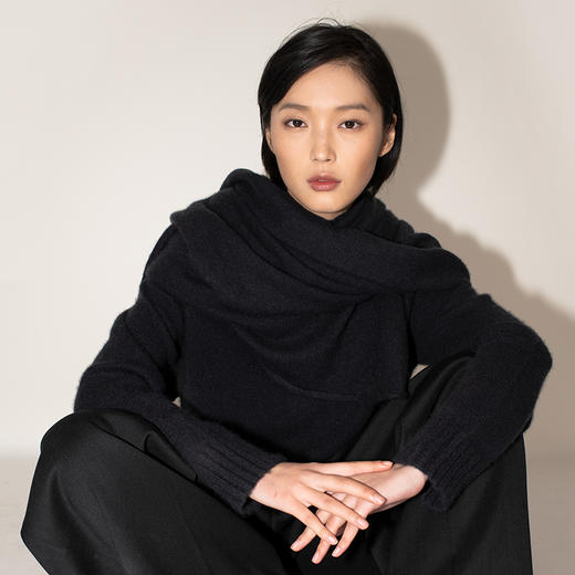 女士2021年收藏级新款拉毛纯山羊绒单股平纹高领套头衫 商品图2