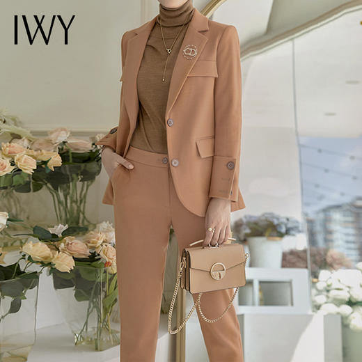 秋冬经典驼色加厚毛呢西装套装女气质时尚高端商务职业装正装CP1035 商品图2