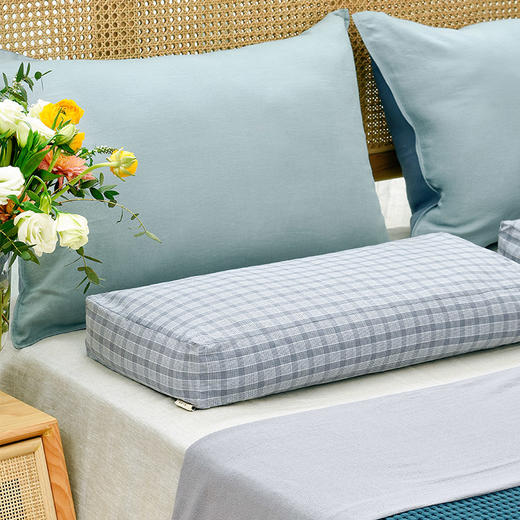 清新格纹苦荞长方枕保护颈椎睡眠枕 商品图1