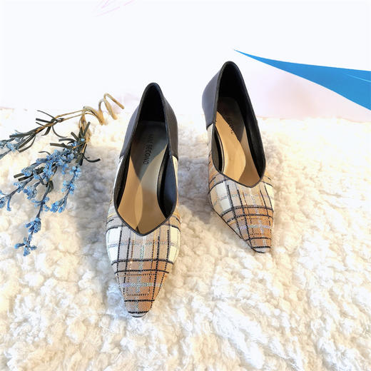 IUIU SECOND 春夏复古格纹单鞋羊皮浅口单鞋 商品图0