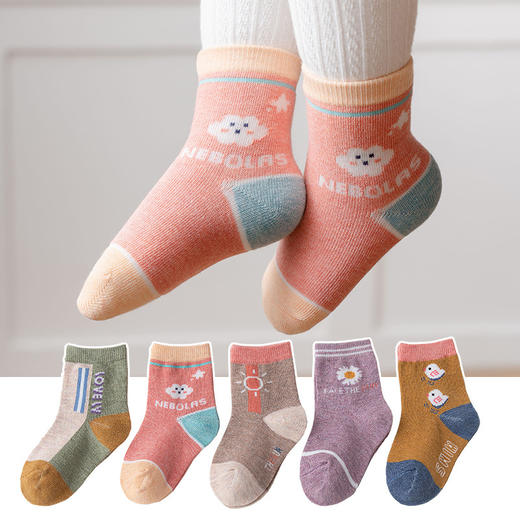 【5双装 柔软舒适 透气且温暖】A类儿童袜子秋冬新款彩棉儿童中筒袜 泡泡口男女卡通宝宝袜 商品图7