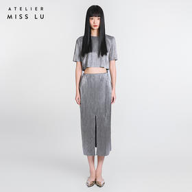 【流光】后领蝴蝶结设计金属感中袖上衣/00217A