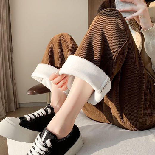 加厚条绒阔腿裤女秋冬加绒垂坠感灯芯绒裤子高腰复古直筒休闲长裤 商品图2