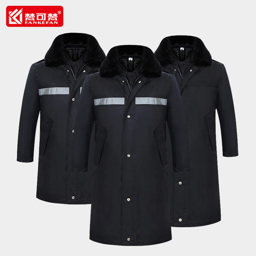 梵可梵保安服冬季保安大衣棉服棉袄防寒服加长加厚反光条工作服 商品图0