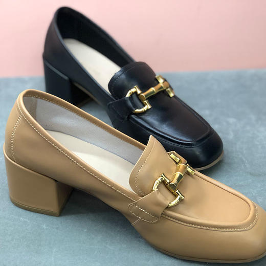 IUIIU SECOND 春秋时装高跟乐福鞋胎牛皮深口单鞋 商品图1