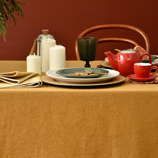 姜黄英伦格纹棉麻餐桌布 商品图3