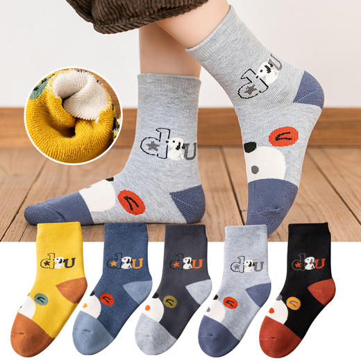 【5双装 不惧严寒 锁住温度】儿童毛圈袜加绒加厚独立包装儿童袜 秋冬新款字母保暖儿童中筒袜 商品图12
