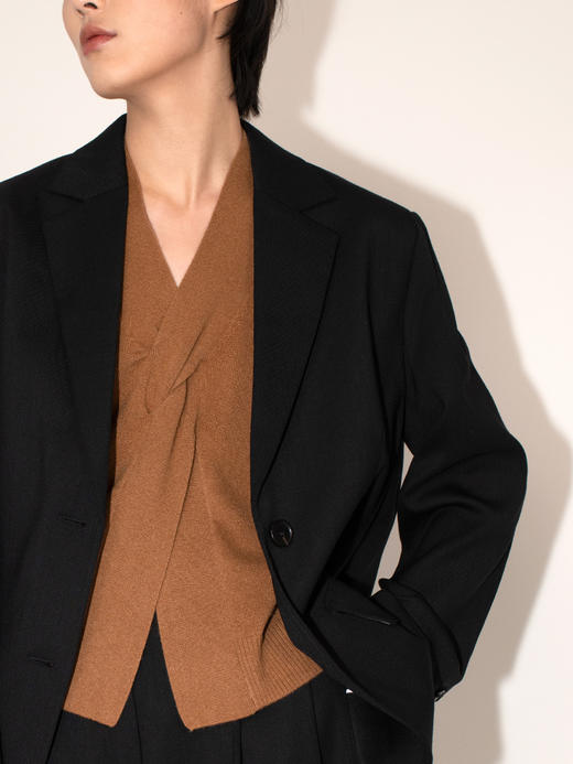 女士2021新款纯山羊绒单股平纹交叉门襟假式V领开衫 商品图1