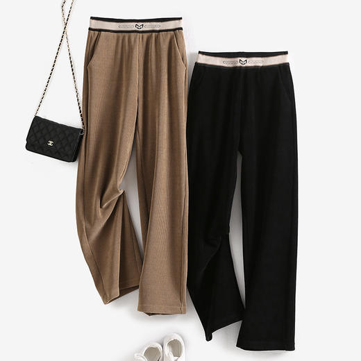 加厚条绒阔腿裤女秋冬加绒垂坠感灯芯绒裤子高腰复古直筒休闲长裤 商品图7