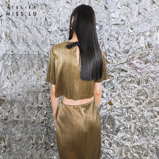 【溢彩】金属感高腰开衩中长款半裙/000121 商品图3