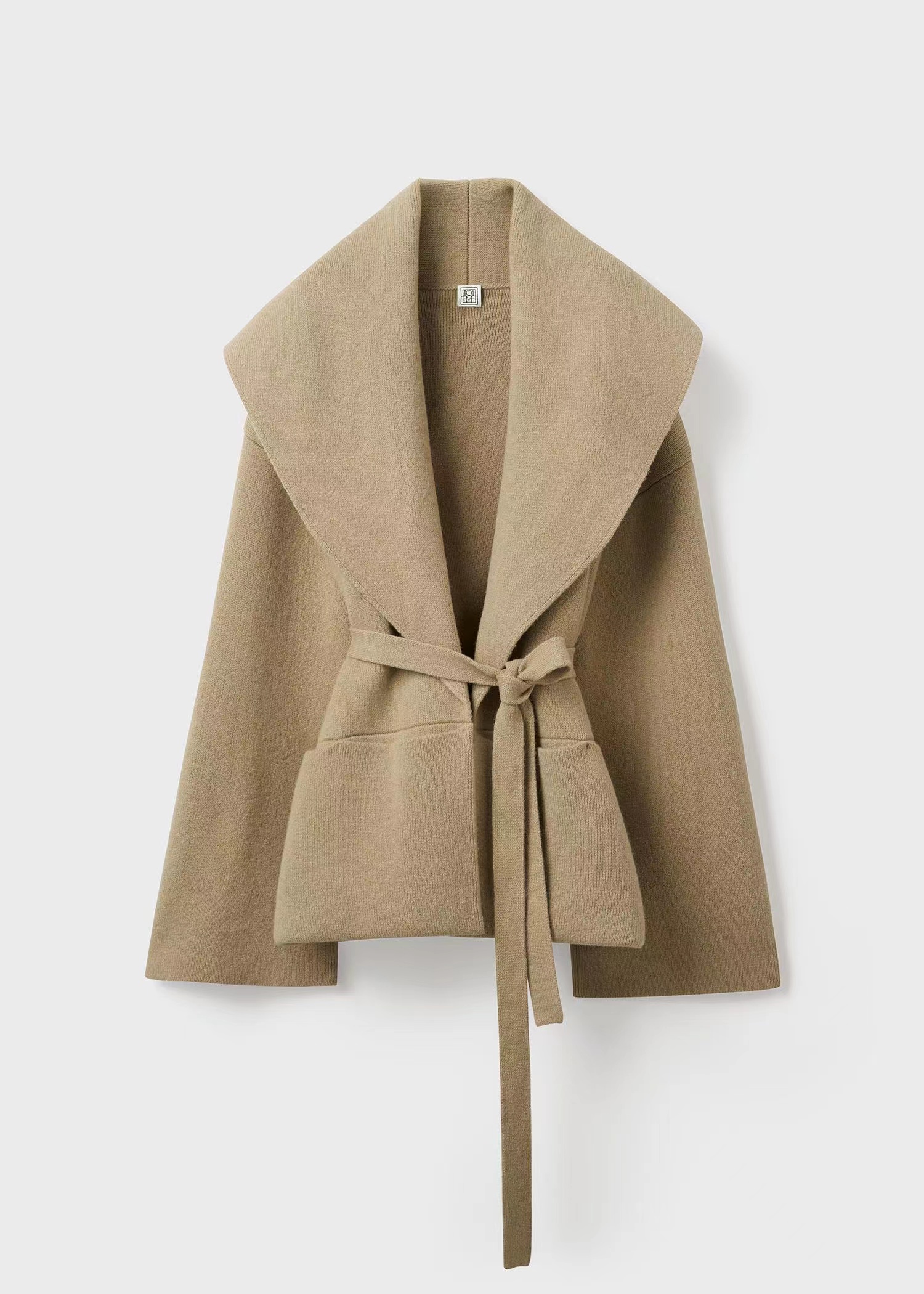 toteme 22ps 卡其色鲸尾领羊毛开衫外套