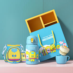 nonoo kids NKS500R1章鱼家族儿童保温杯 蓝500ML保温杯学生可爱便携316不锈钢大容量带吸管宝宝水壶幼儿园