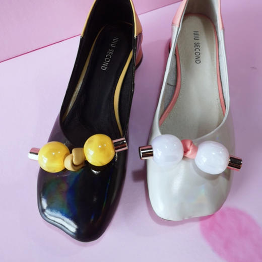 IUIU SECOND 春夏可爱异形头牛皮粗跟浅口单鞋 商品图0