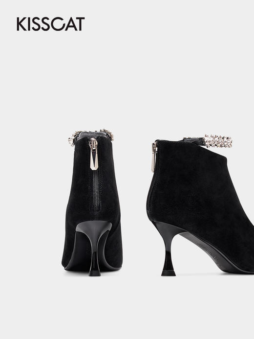 接吻时尚通勤正装细高跟短靴钻链尖头时装靴女KA21782-80 商品图3