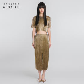 【流光】后领蝴蝶结设计金属感中袖上衣/00217