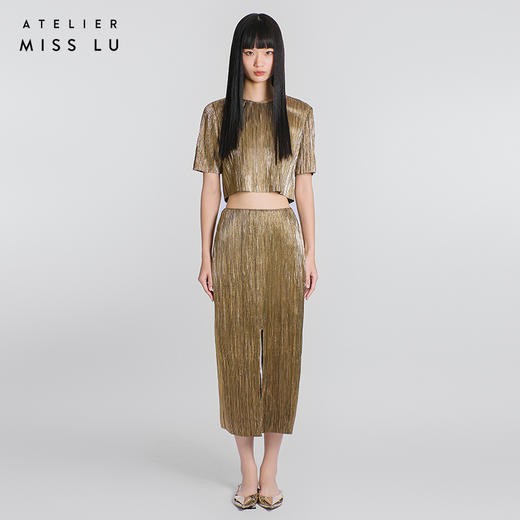 【流光】后领蝴蝶结设计金属感中袖上衣/00217 商品图0