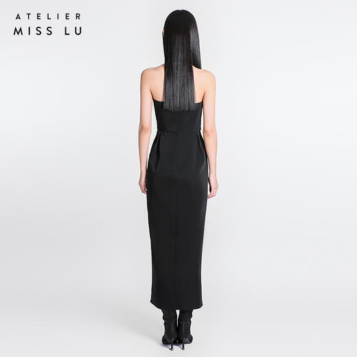 【Adela】 光泽黑开叉抹胸长礼服/0000034 商品图4