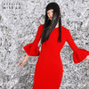 【Madeline 】红色钟形袖肩部挖剪连身裙/ 0000204 商品缩略图1