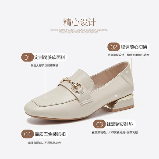 ZHR2022春季新款百搭单鞋粗跟英伦小皮鞋一脚蹬乐福鞋女 商品图5