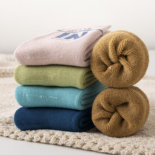 【5双装 不惧严寒 锁住温度】儿童毛圈袜加绒加厚独立包装儿童袜 秋冬新款字母保暖儿童中筒袜 商品图1