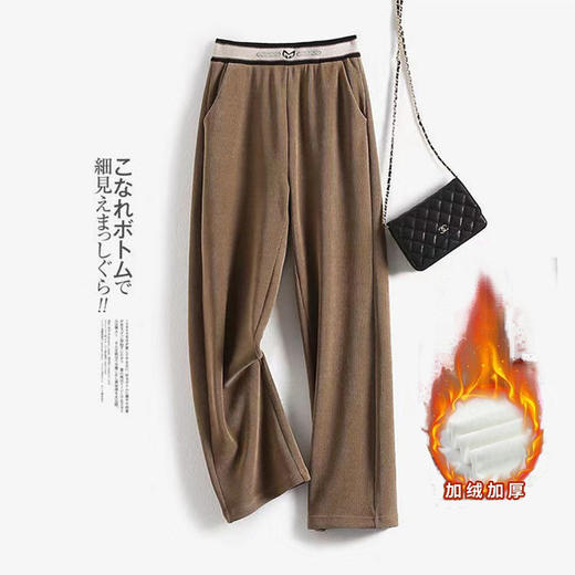 加厚条绒阔腿裤女秋冬加绒垂坠感灯芯绒裤子高腰复古直筒休闲长裤 商品图3