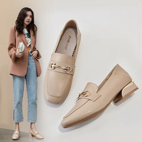 ZHR2022春季新款百搭单鞋粗跟英伦小皮鞋一脚蹬乐福鞋女