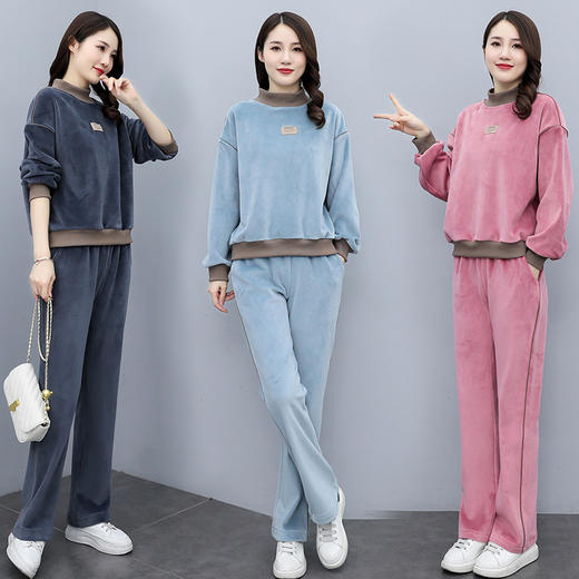 HRFS WK81129 时尚小直筒加厚双面丝绒休闲运动套装 商品图0