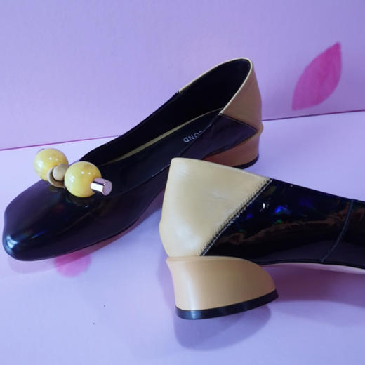 IUIU SECOND 春夏可爱异形头牛皮粗跟浅口单鞋 商品图4