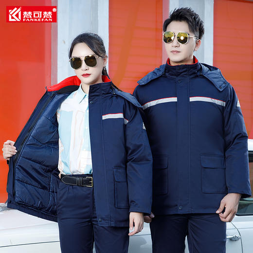 防静电工作服棉衣加油站棉服男劳保冬装保暖棉袄反光条防寒工服 商品图2