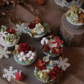 【2021圣诞节】韩式豆沙裱花｜纸杯蛋糕 一盒6个