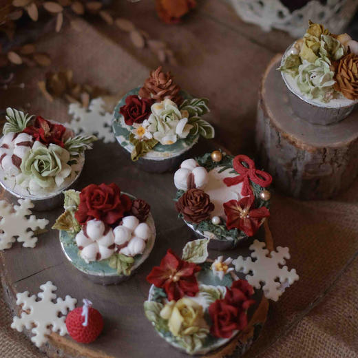 【2021圣诞节】韩式豆沙裱花｜纸杯蛋糕 一盒6个 商品图0