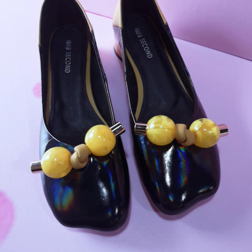 IUIU SECOND 春夏可爱异形头牛皮粗跟浅口单鞋 商品图1