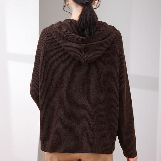 YY- 6-5825 慵懒风毛衣女宽松外穿2021年秋冬季新款含亮丝洋气休闲连帽针织衫 商品图4