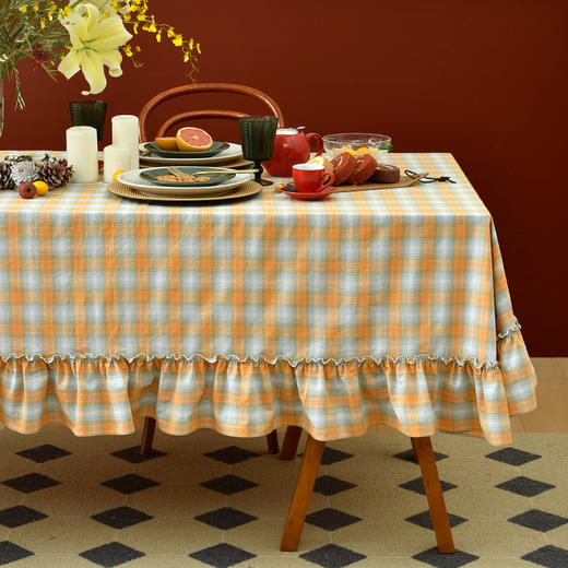 萝莉三色格纹餐桌布莫兰蒂色系文艺风桌布 商品图1