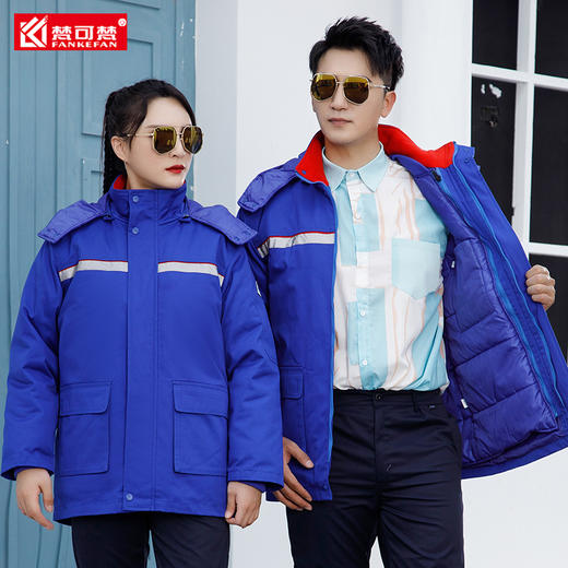 防静电工作服棉衣加油站棉服男劳保冬装保暖棉袄反光条防寒工服 商品图3