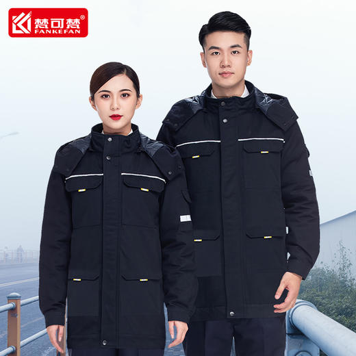 冬季棉袄劳保工作服棉服加厚反光条上衣仓库搬运汽修防寒服可拆卸 商品图2