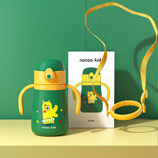 nonoo kids NKS350X1字母家族学饮保温杯 绿350ML 保温杯学生可爱便携316不锈钢大容量带吸管宝宝水壶幼儿园 商品图0