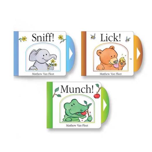 【直播专享·0-4岁】厚纸板触摸操作书3册盒装 启蒙大师Matthew Van Fleet 低幼亲子互动益智游戏书 商品图1