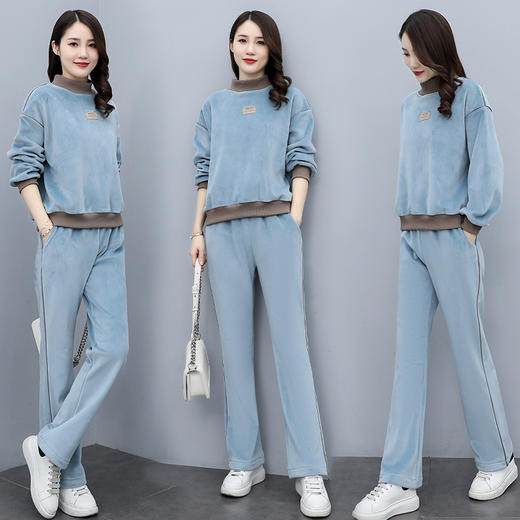 HRFS WK81129 时尚小直筒加厚双面丝绒休闲运动套装 商品图3