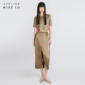 【溢彩】金属感高腰开衩中长款半裙/000121